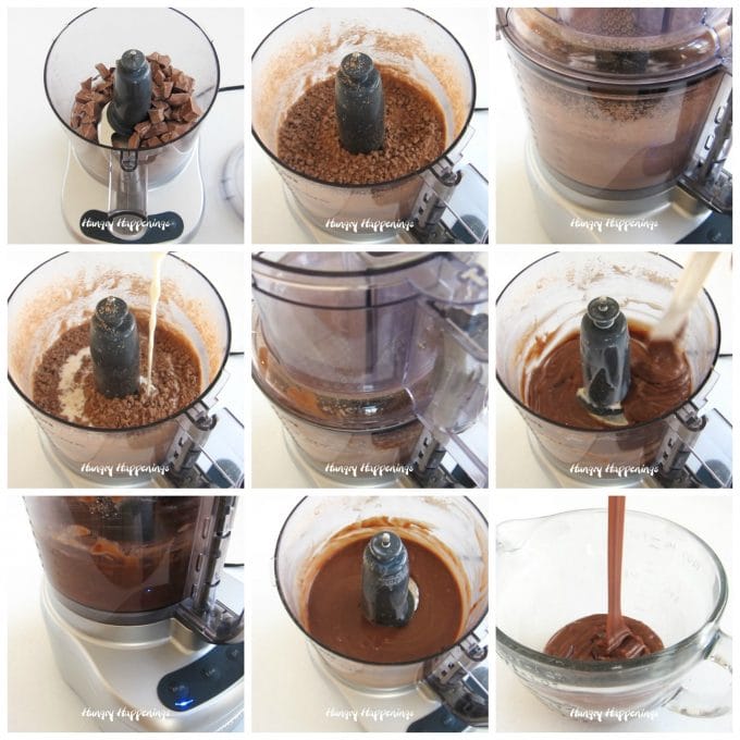 chop chocolate in a food processor, add hot cream, and make milk chocolate ganache