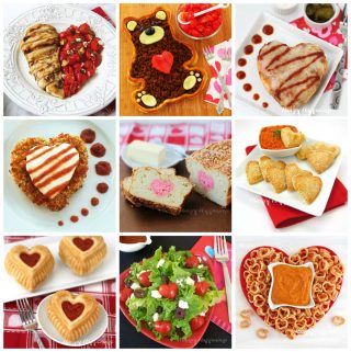 Fun Valentine's Day Dinner Recipes including a Teddy Bear Taco Tart, Enchilada Hearts, Calzone Hearts, and Mozzarella Heart Pastries.