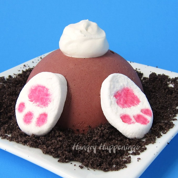 Chocolate Raspberry Mousse Bunny Butt Easter dessert recipe.