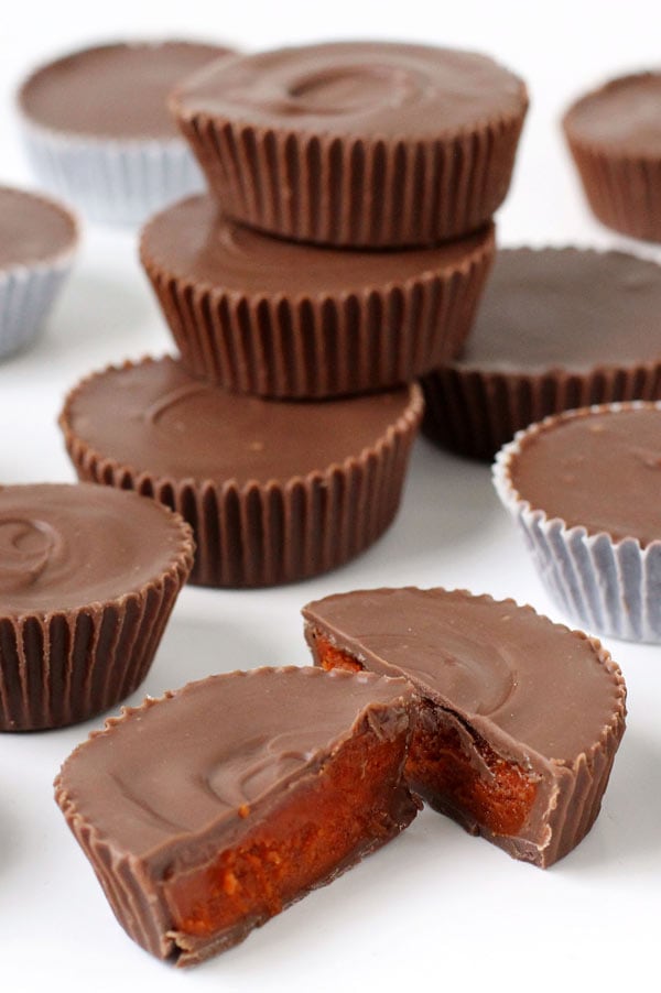 milk chocolate cups filled with a blend of pumpkin puree and Biscoff Cookie Butter