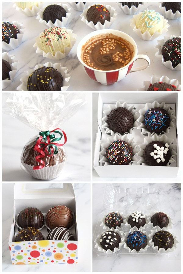 Package your hot chocolate bombs to give as gifts. Place them in cupcake wrappers then wrap in cellophane or package in cupcake boxes.