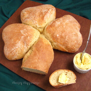 shamrock-shaped Irish soda bread served with butter
