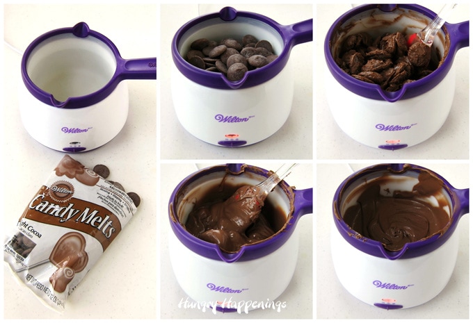 melting light cocoa candy melts using a Wilton melting pot