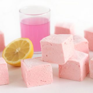 Strawberry Lemonade Marshmallows made using real strawberries and freshly squeezed lemons.
