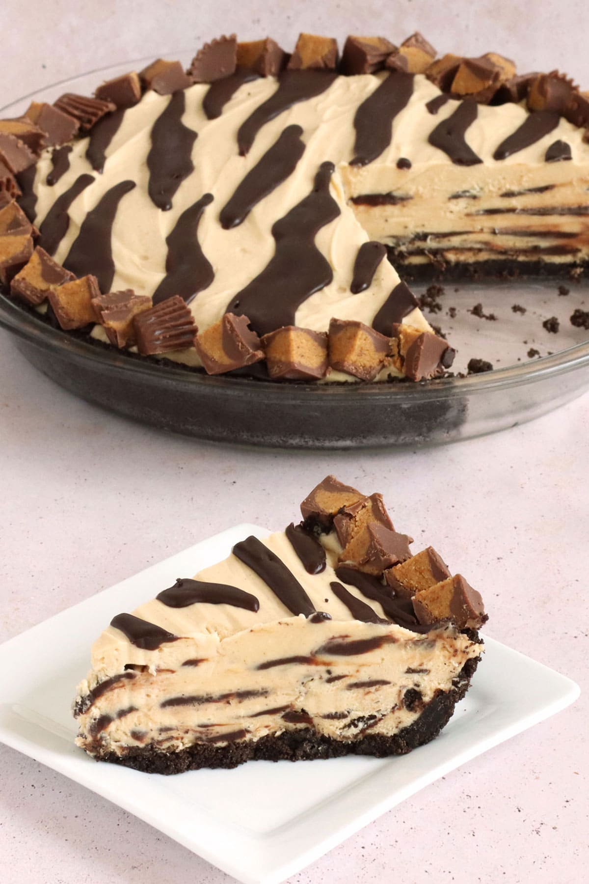 No-bake peanut butter and chocolate ganache Tiger Pie.