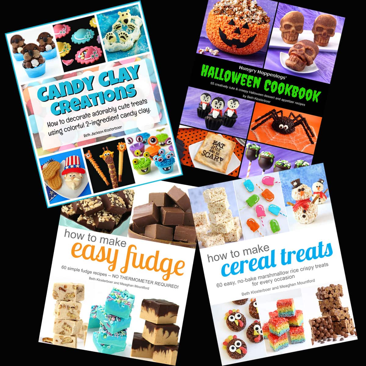 Cookbooks by Beth Jackson Klosterboer: Candy Clay Creations, Hungry Happenings' Halloween Cookbook, How To Make Easy Fudge, and How To Make Cereal Treats