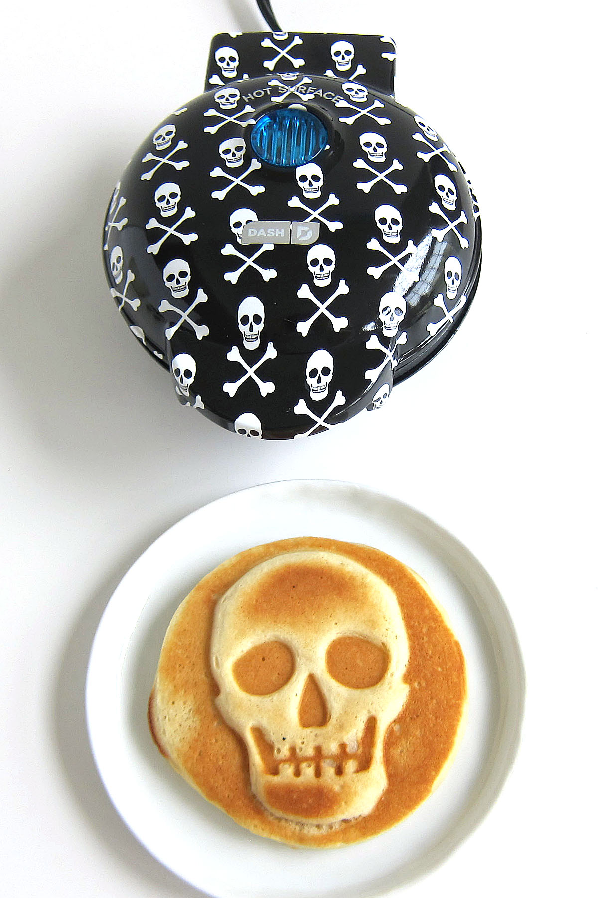 mini skull waffle maker and cooked skull waffle