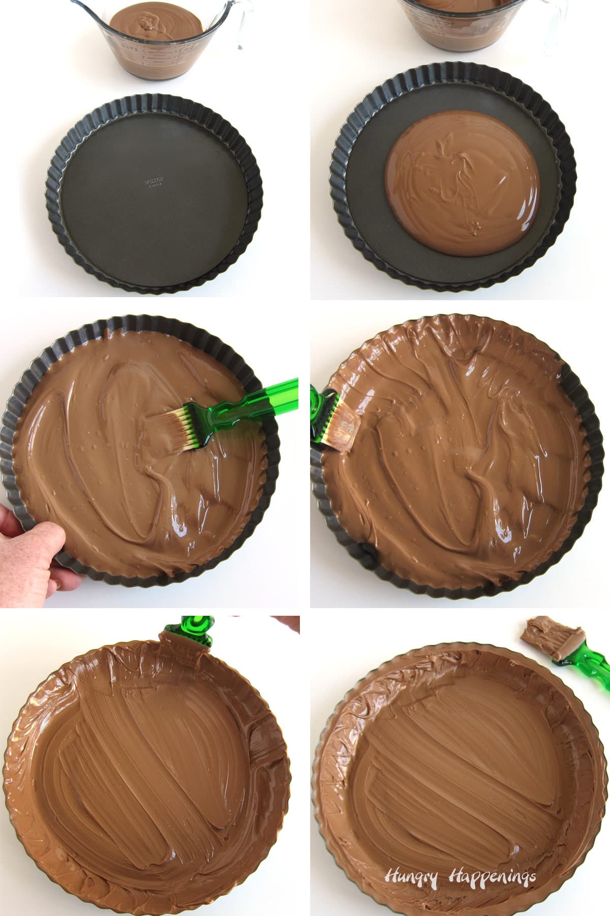 Spread a thick layer of milk chocolate in the bottom and up the sides of a 9-inch tart pan.