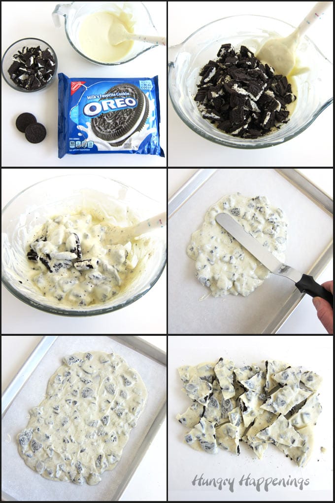 Make cookies and cream bark using crushed OREO Cookies and white chocolate. 