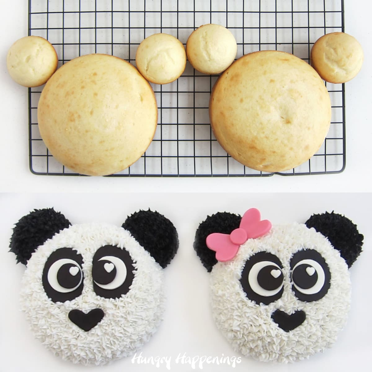 easy panda cake made using round cakes and cupcakes