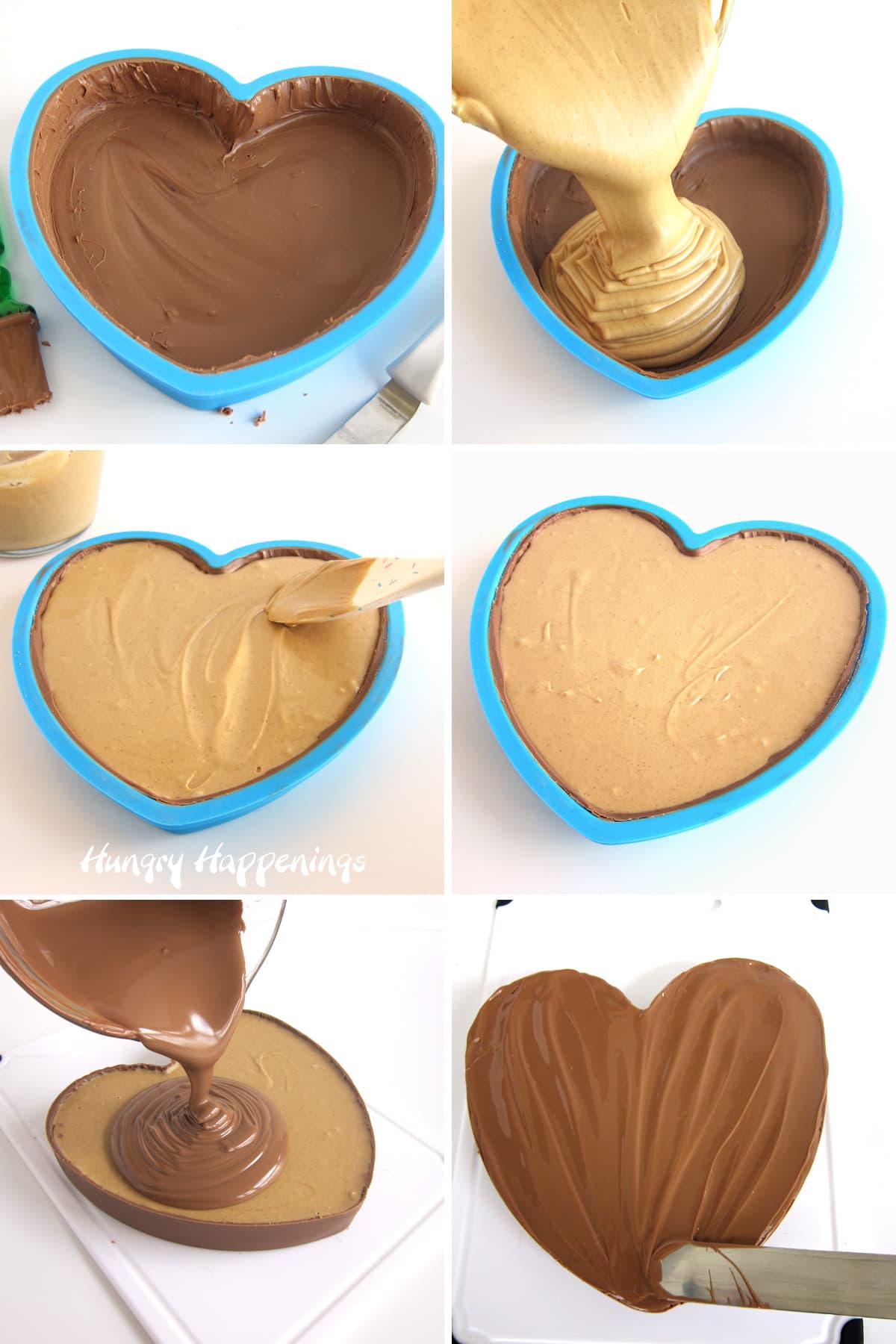 Fill milk chocolate heart with creamy peanut butter fudge, then top with more chocolate.