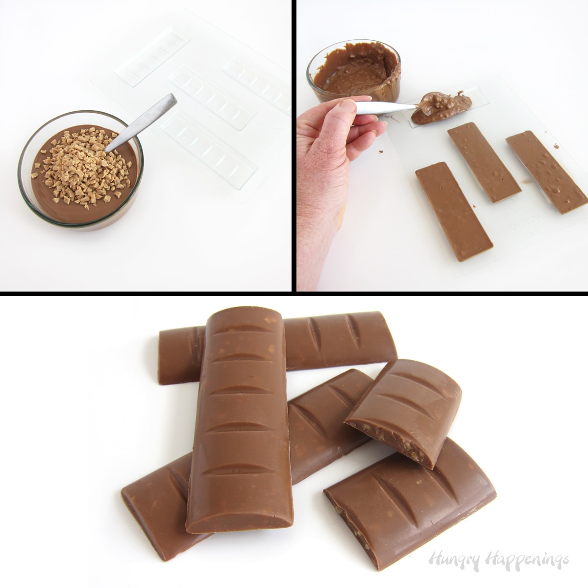 make milk chocolate toffee candy bars using a plastic candy mold