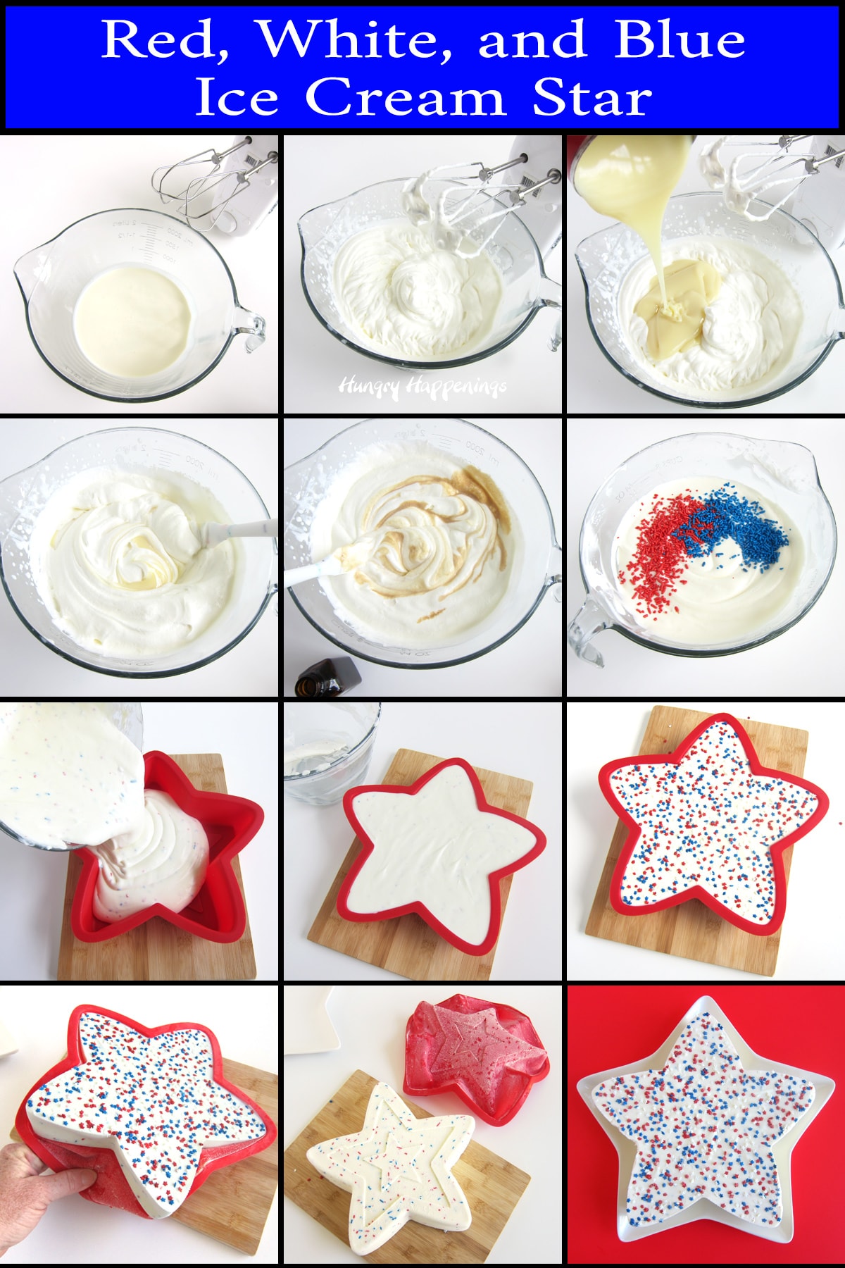 make no-churn vanilla ice cream to make a red, white, and blue ice cream star