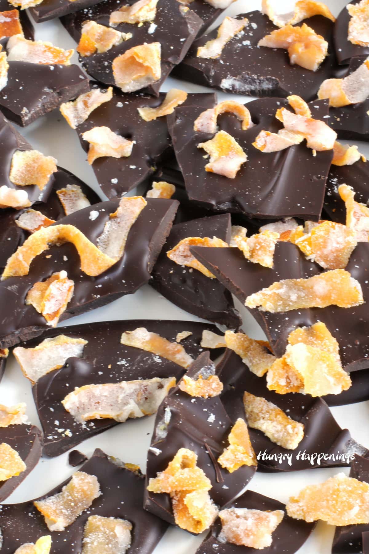 chocolate bark topped with homemade candied orange peel