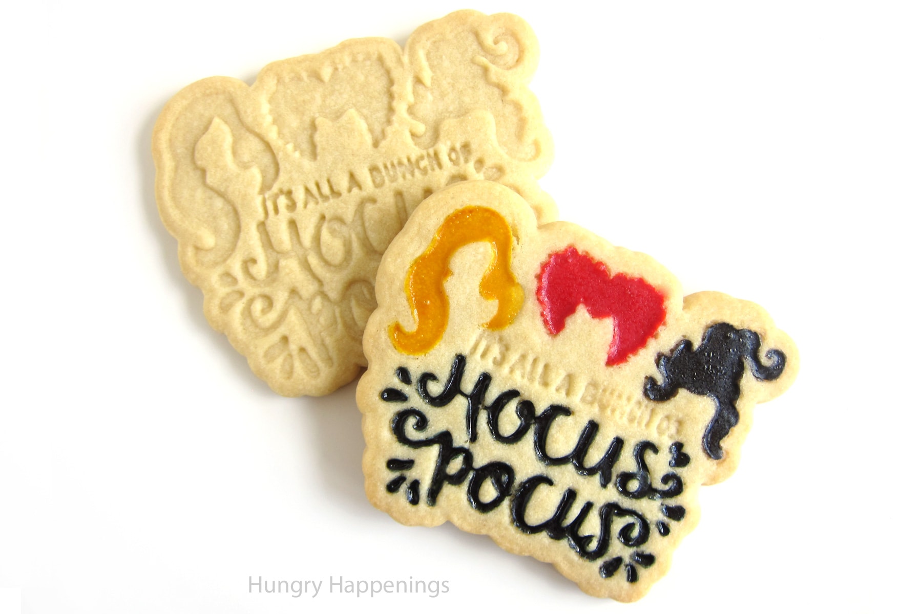 hand-painted Halloween cookies with "it's all a bunch of Hocus Pocus" design