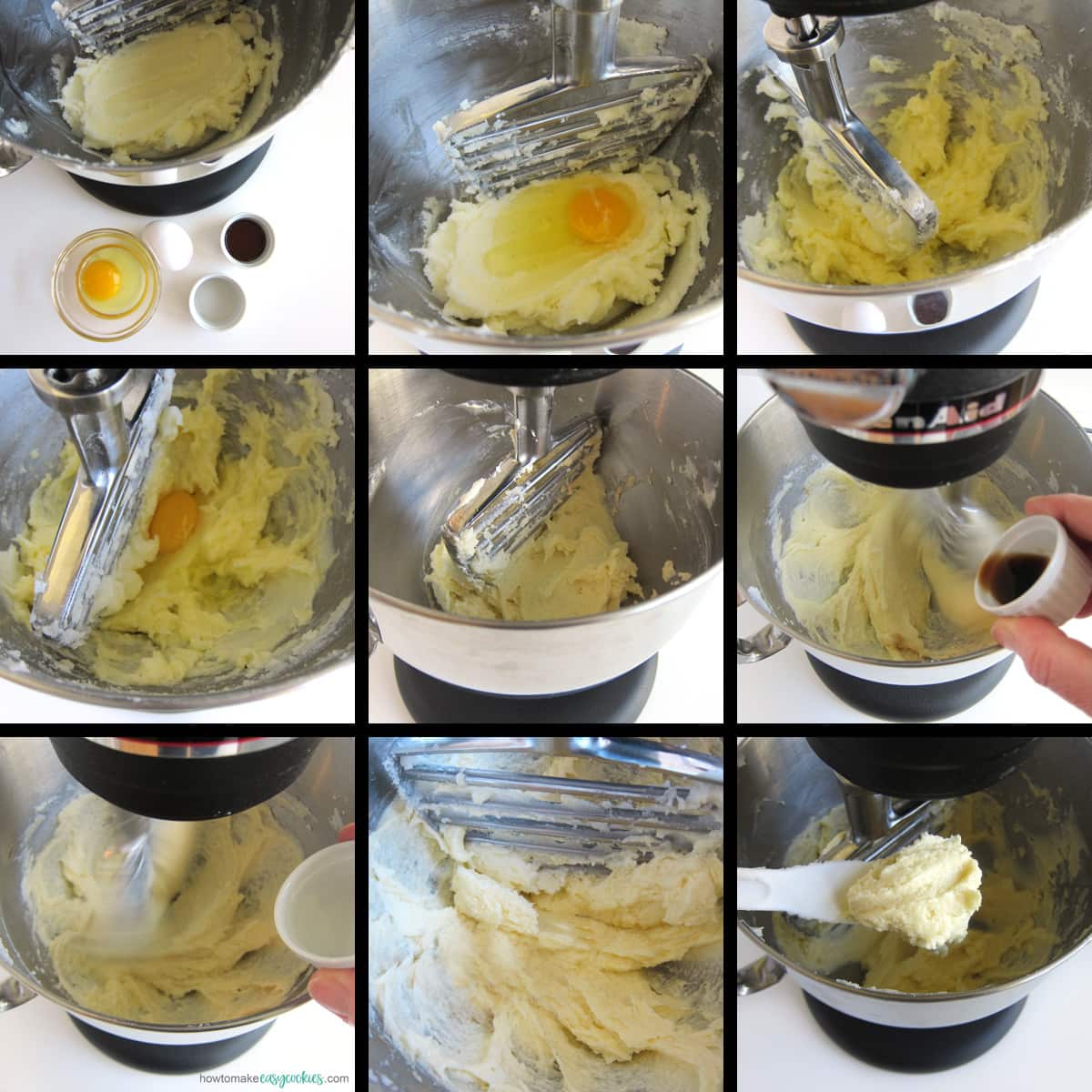 mixing egg and flavorings into sugar cookie dough