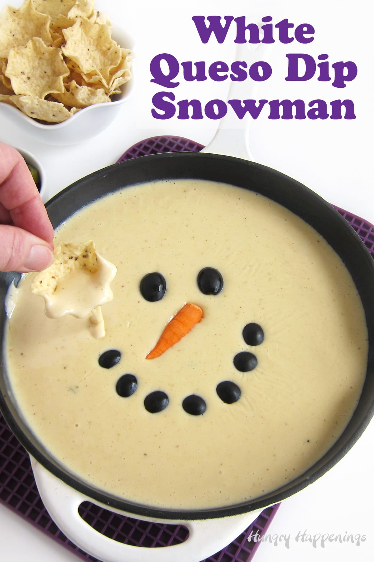 Christmas appetizer recipe - queso dip snowman