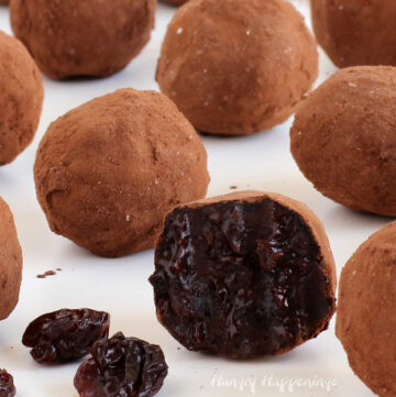 Black Forest Chocolate Truffles coated in a blend of cocoa powder and confectioners' powdered sugar.