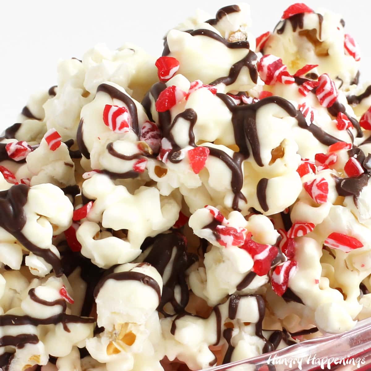 Christmas popcorn topped with crushed candy canes.