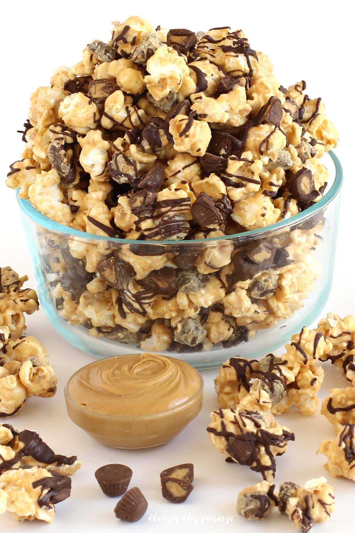peanut butter chocolate popcorn filled with mini peanut butter cups