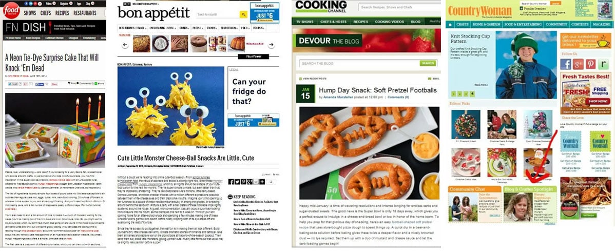 Hungry Happenings' recipes featured on Food Network, Bon Appetit, Cooking Channel, and Country Woman Magazine