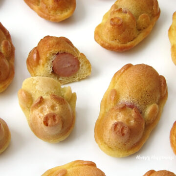 Pig-shaped pigs in a blanket filled with hot dogs