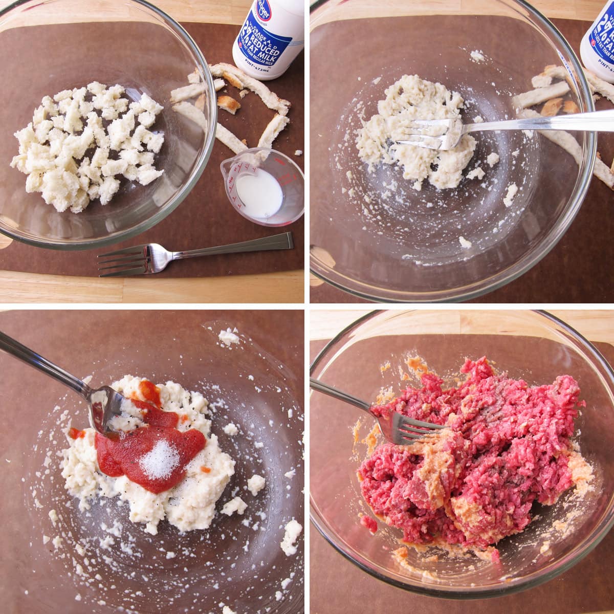 make panade using bread and milk then mix it into hamburger meat