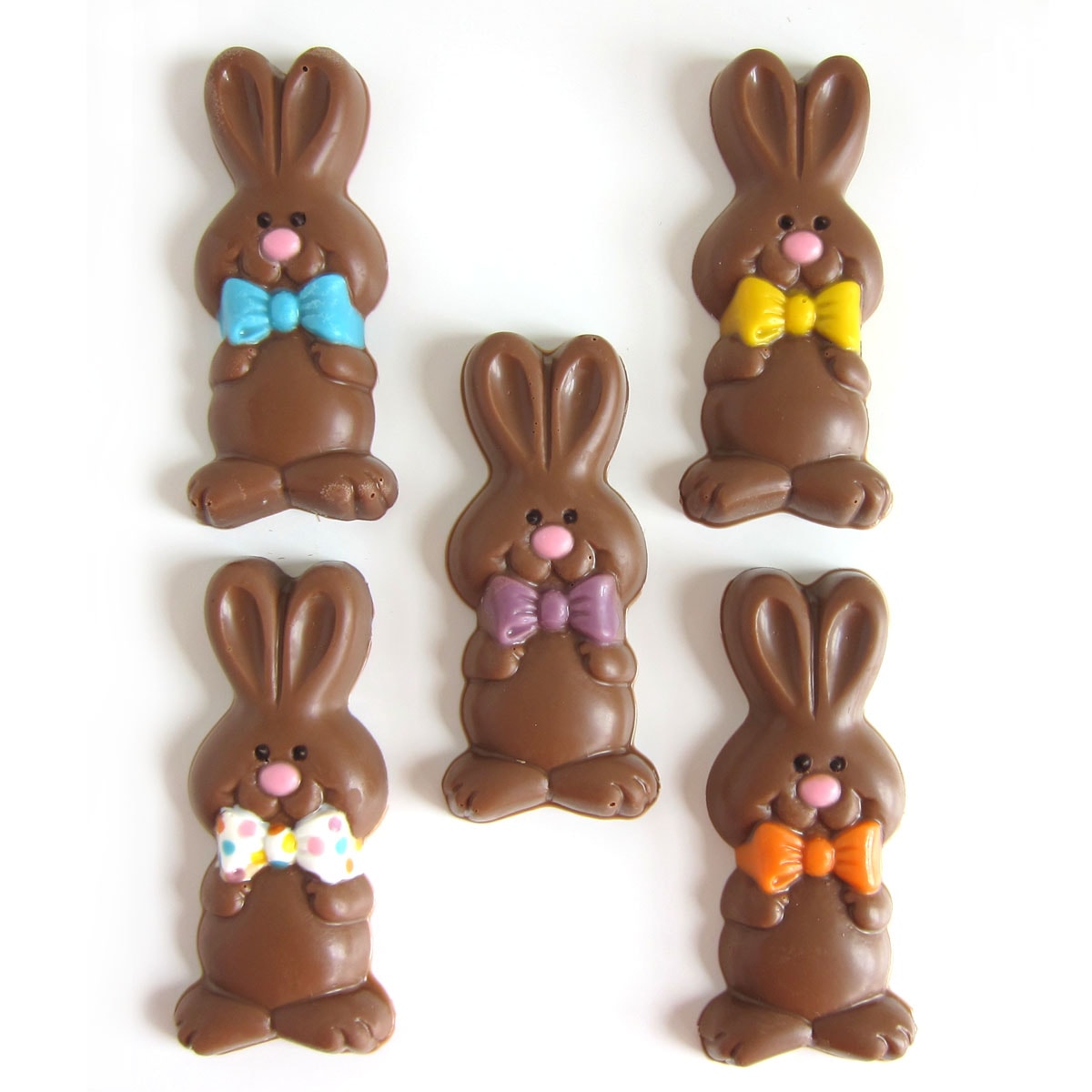 chocolate Easter bunnies with colorful bow ties