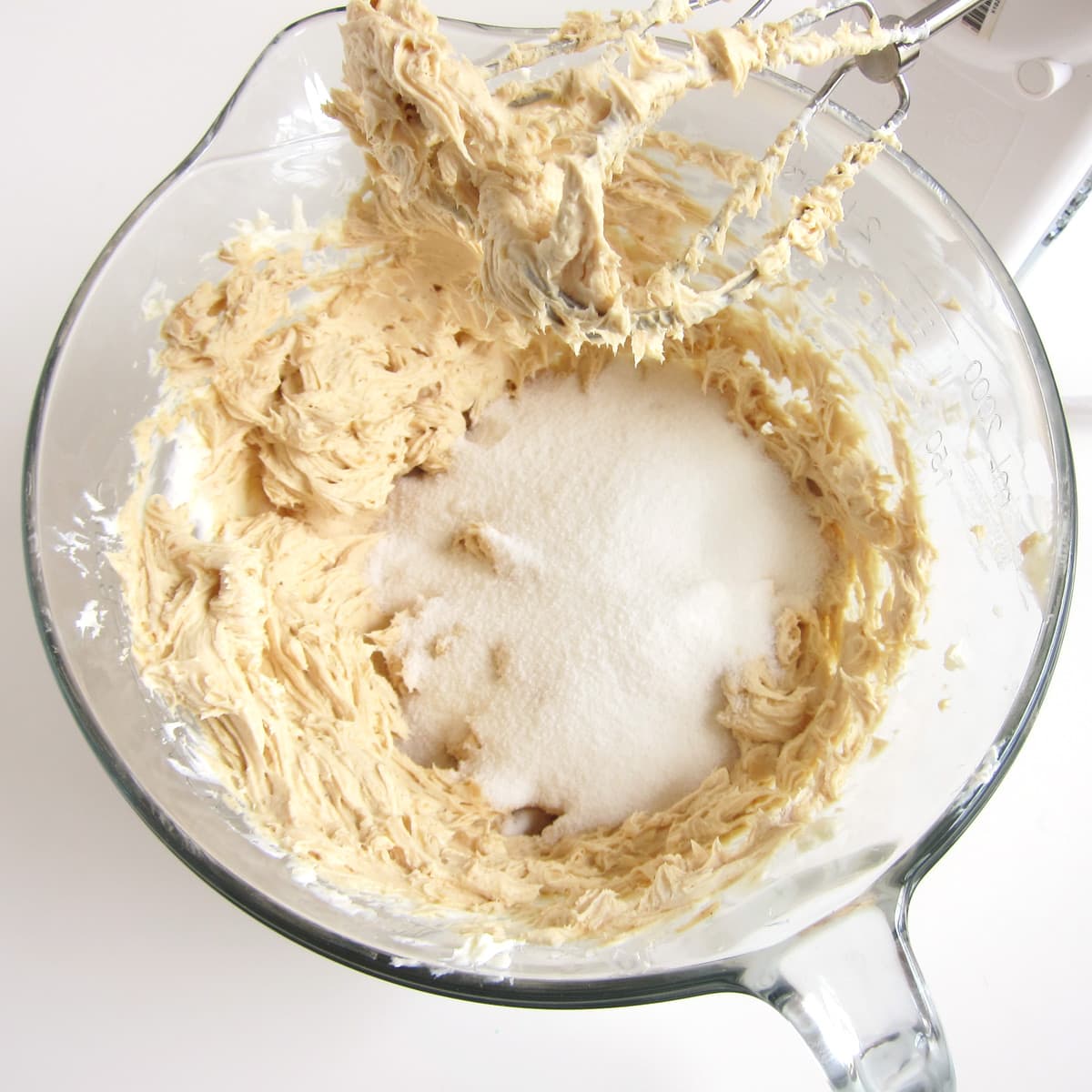 sugar added to whipped cream cheese and butter.
