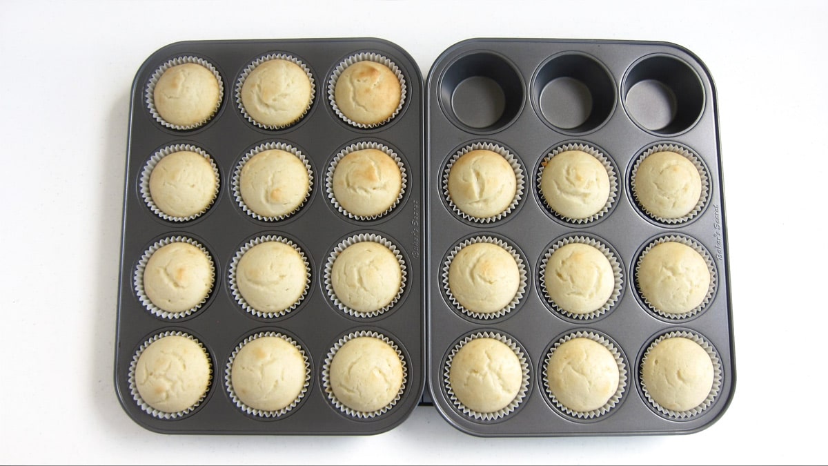 baked white cupcakes.