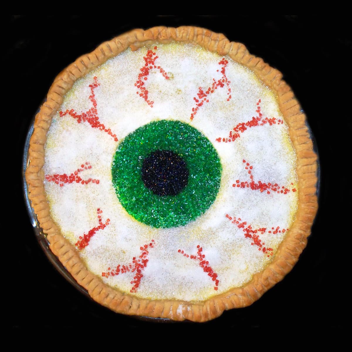 eyeball pie made with a crème brûlée pie.