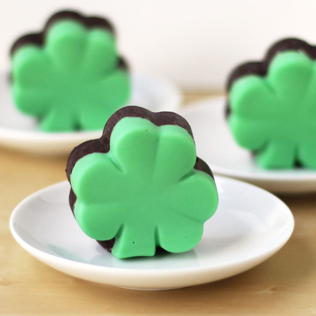 fudge shamrocks with a layer of chocolate fudge and a layer of green creme de menthe fudge.