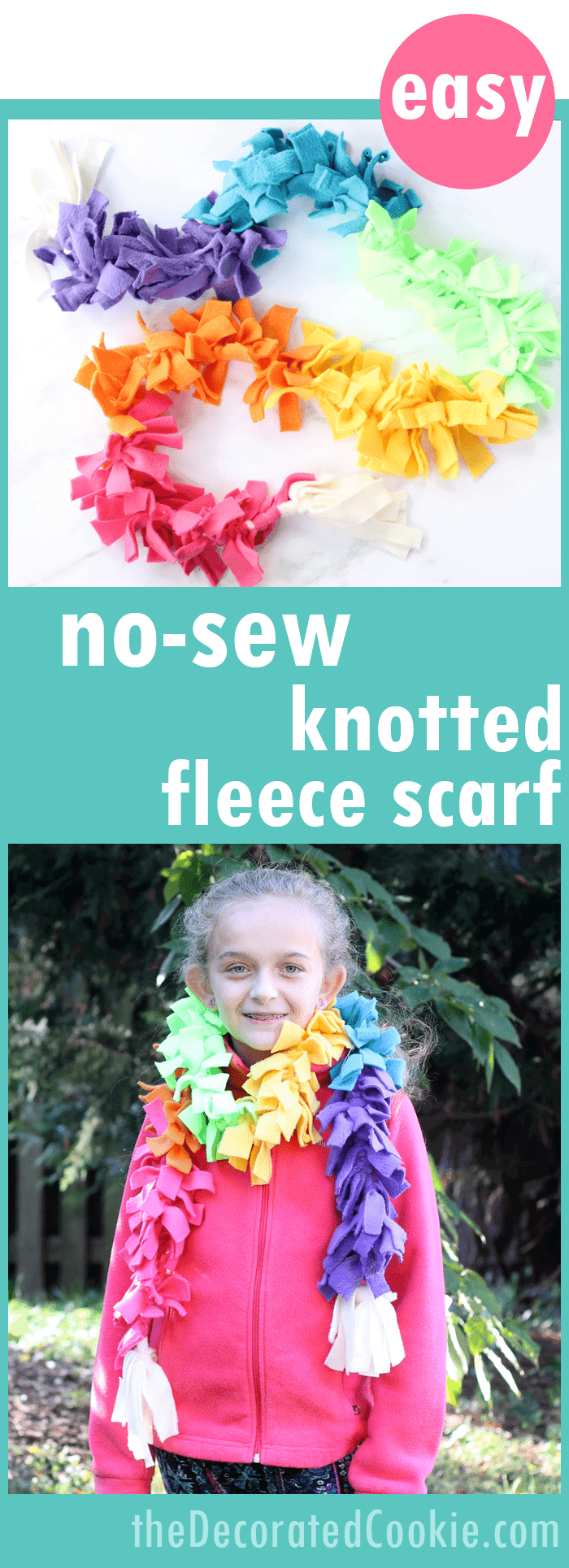 no-sew rainbow fleece scarf