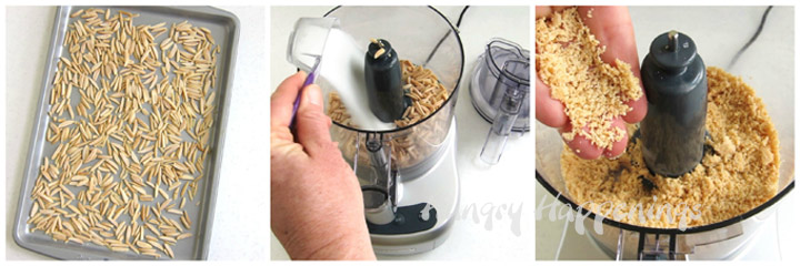 Toasted almonds ground into fine crumbs in a food processor.