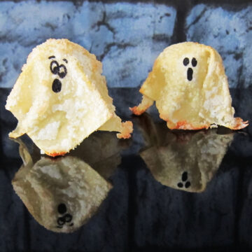 sweet ghost crisps made with sugar-coated egg roll wrappers.