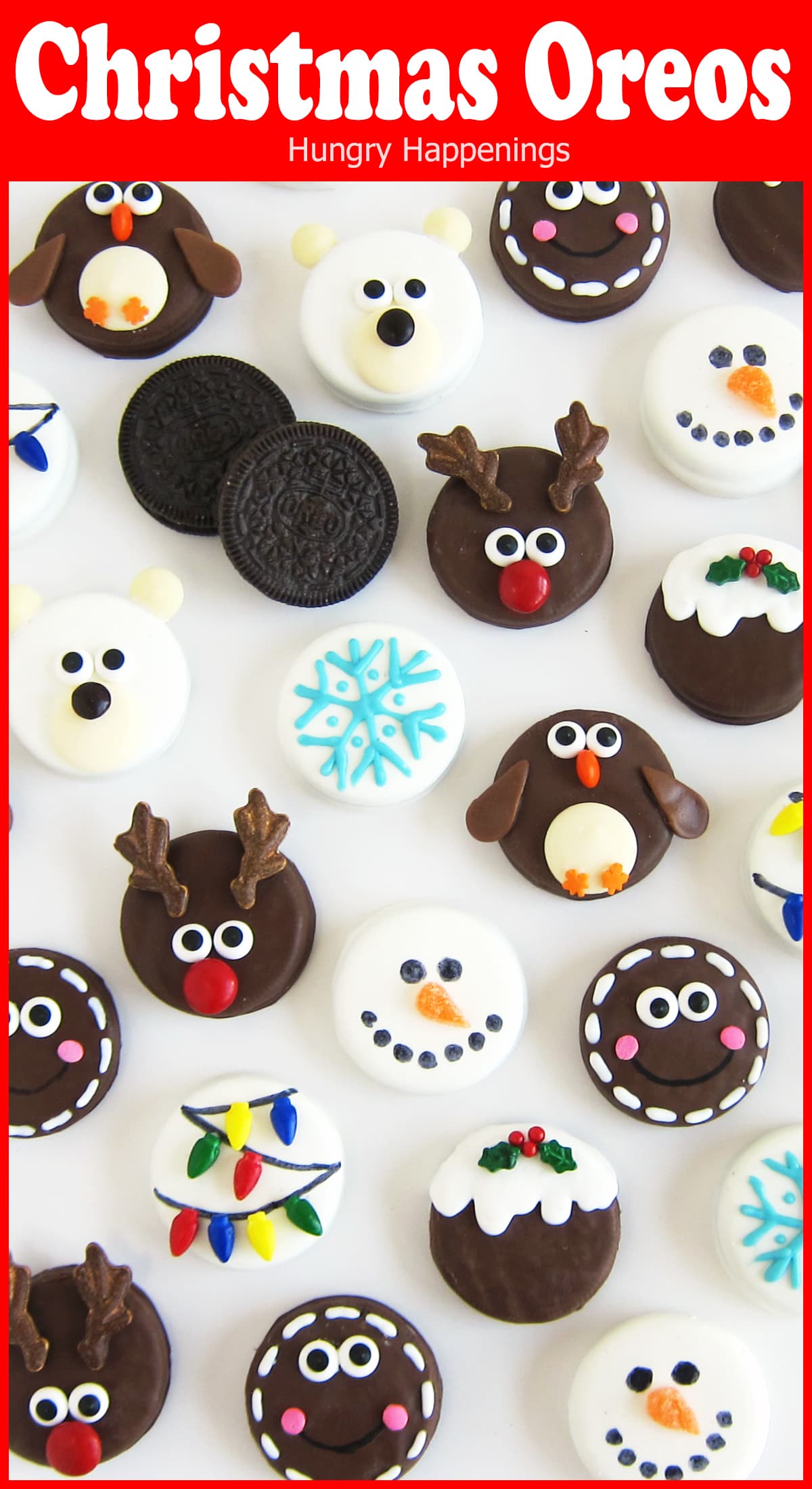 Christmas OREO Cookies including reindeer, gingerbread men, snowflakes, snowmen, penguins, polar bears, and more. 