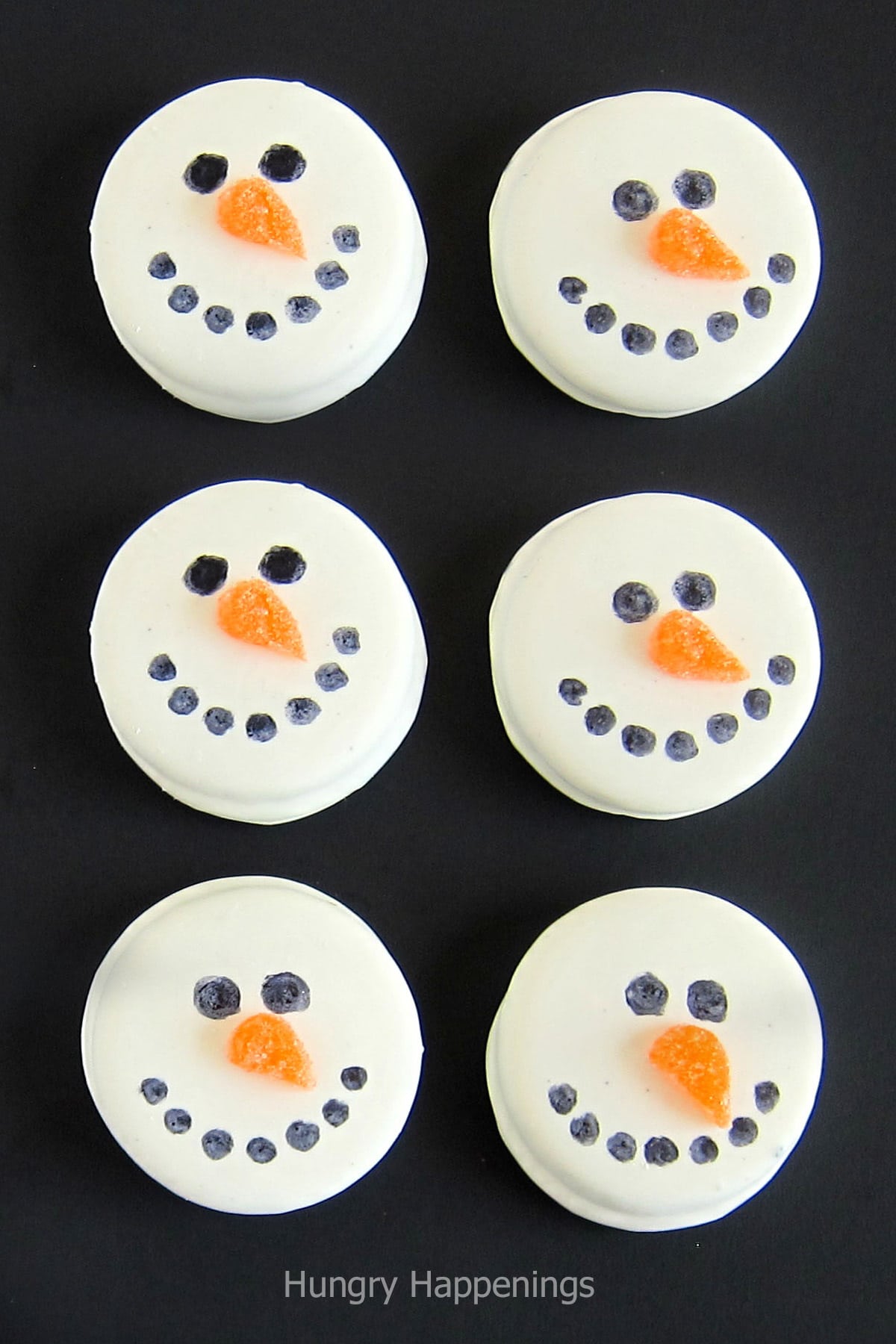 White chocolate snowmen OREO cookies. 
