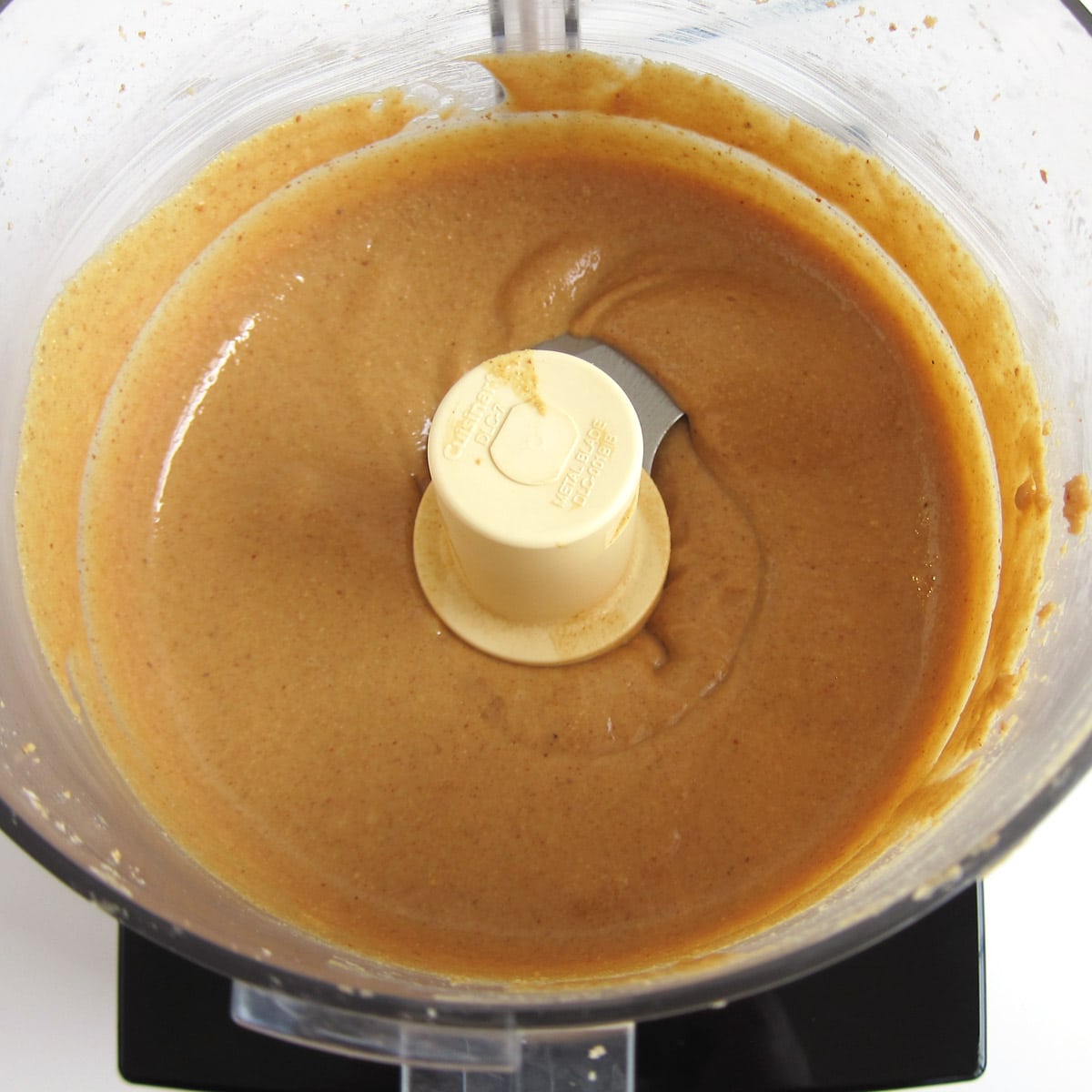 homemade peanut butter that's been pureed until smooth and creamy.
